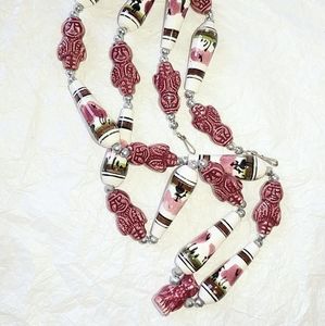 PERUVIAN HANDPAINTED CERAMIC BEAD NECKLACE - LLAMA & OWL